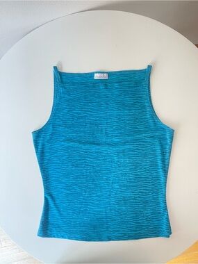 Y2K Charlotte Russe Teal Blue Zebra-Print High Neck Top